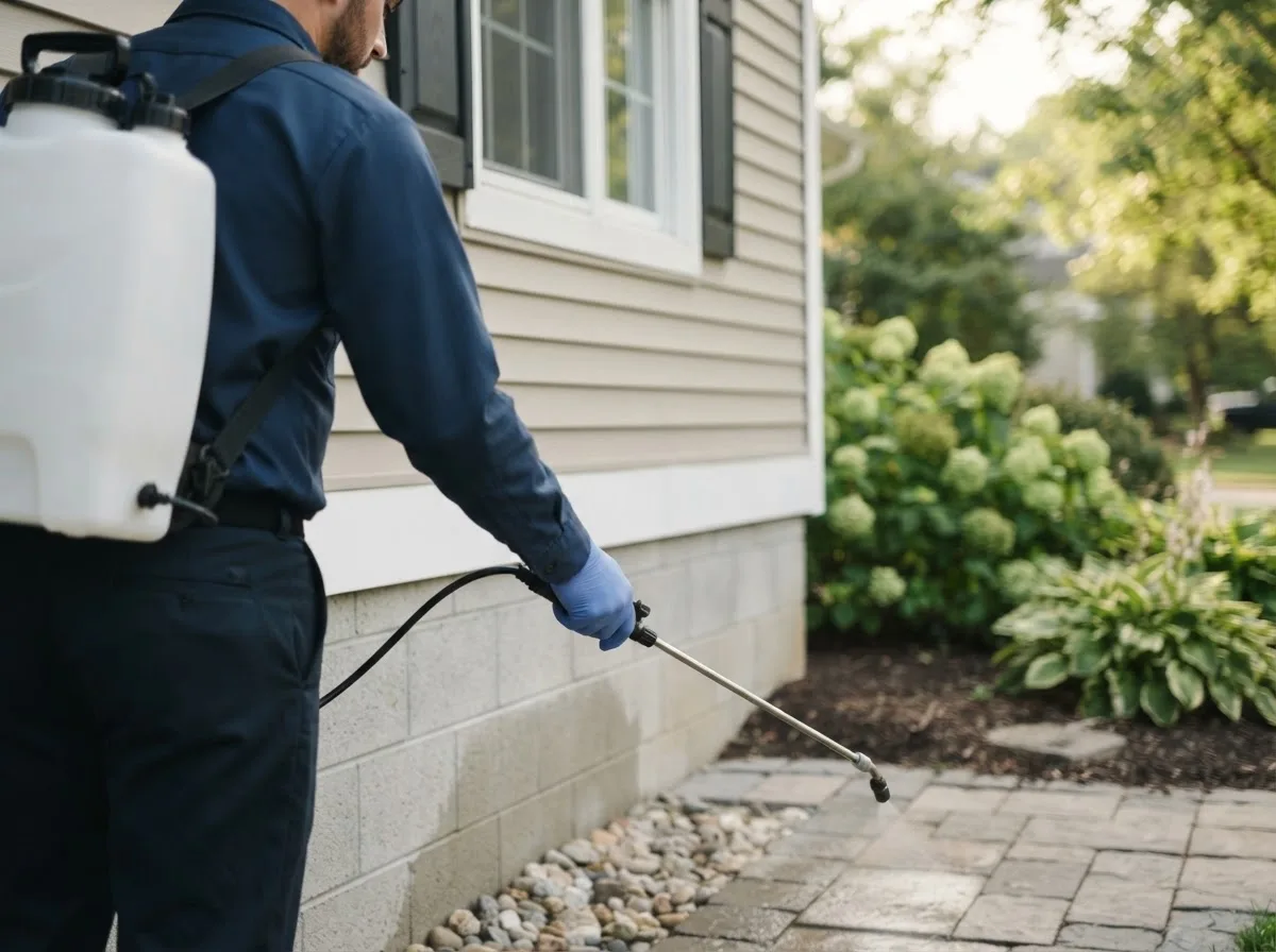 Pest control technician inspecting a home in Toomsboro, GA